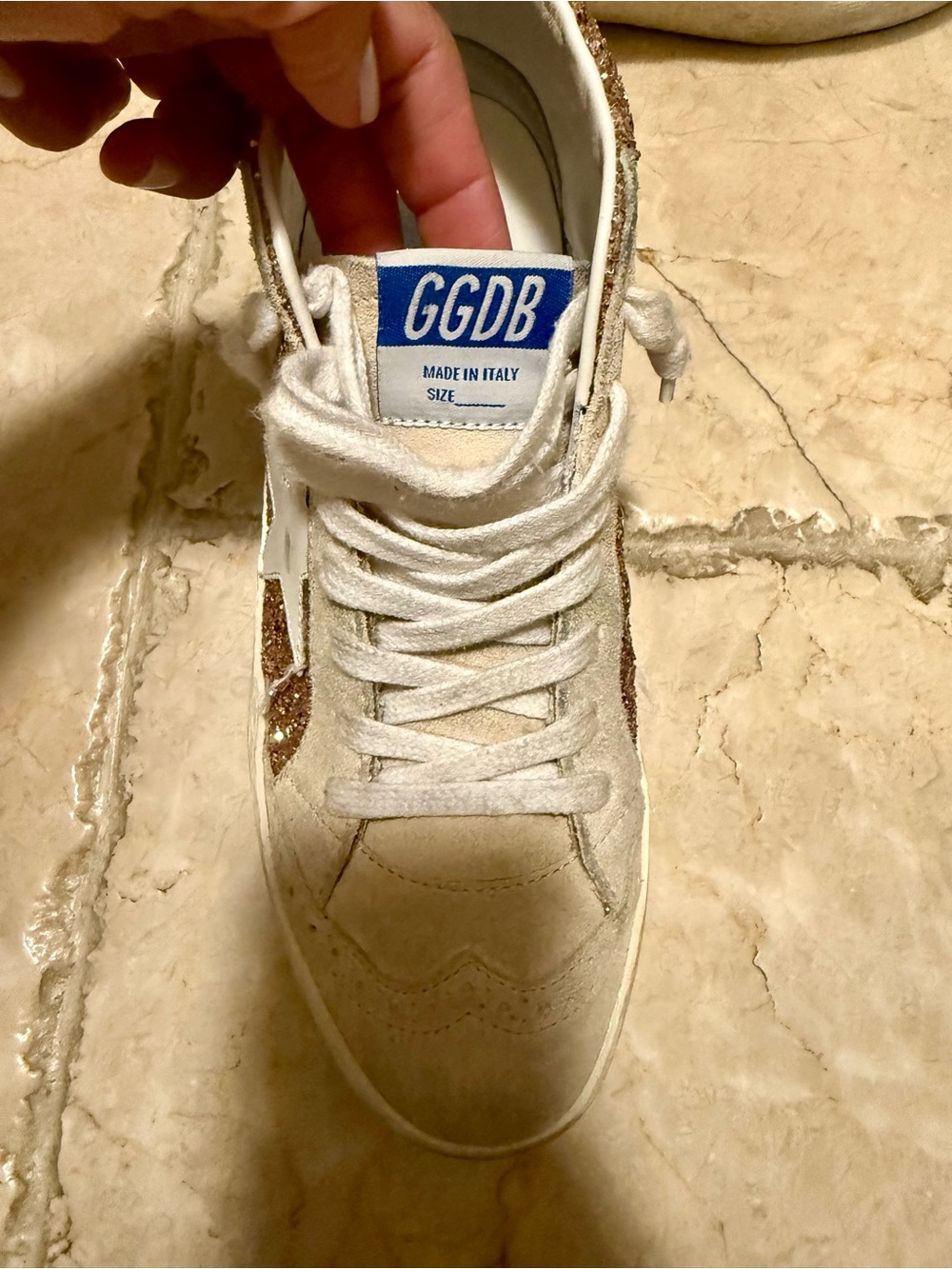 Golden Goose Beige Suede Sneaker with Rose Gold Glitter Star - Picture 3 of 6